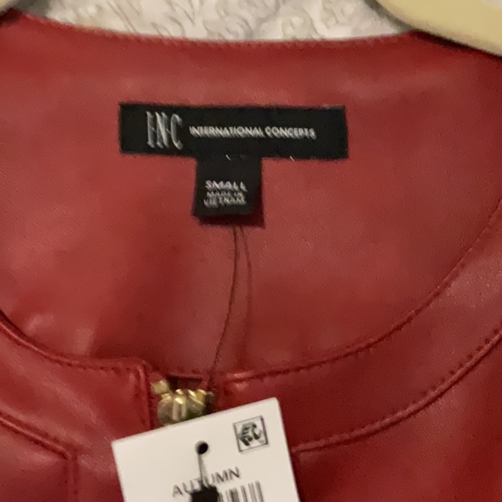 INC International Concepts faux Red Leather Jacket Peplum Style - Picture 9 of 10